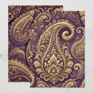 Afdrukbare Paarse & Gouden Victoriaans Paisley Pat Kaart