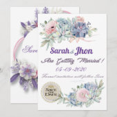 Afdrukbare Paarse lavender Floral Save the Date Kaart (Voorkant / Achterkant)