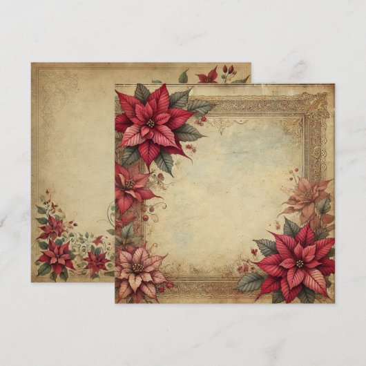 Afdrukbare papier Poinsettia Lijst Scrapbook Kaart (Voorkant / Achterkant)