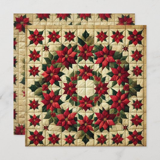 Afdrukbare Patchwork Poinsettia Krans Scrapbooking Kaart (Voorkant / Achterkant)