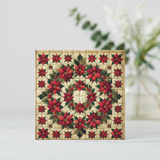 Afdrukbare Patchwork Poinsettia Krans Scrapbooking Kaart (Staand voorkant)