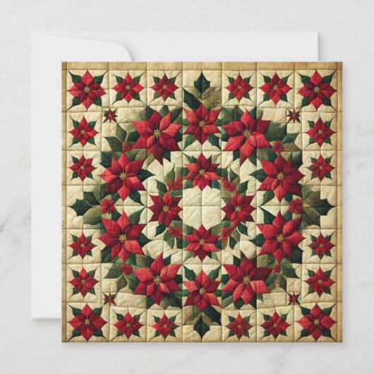 Afdrukbare Patchwork Poinsettia Krans Scrapbooking Kaart (Voorkant)