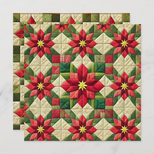 Afdrukbare Patchwork Poinsettia Star Scrapbooking Kaart (Voorkant / Achterkant)