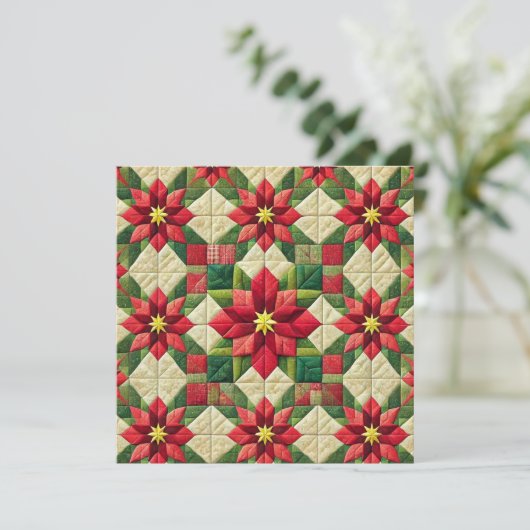 Afdrukbare Patchwork Poinsettia Star Scrapbooking Kaart (Staand voorkant)