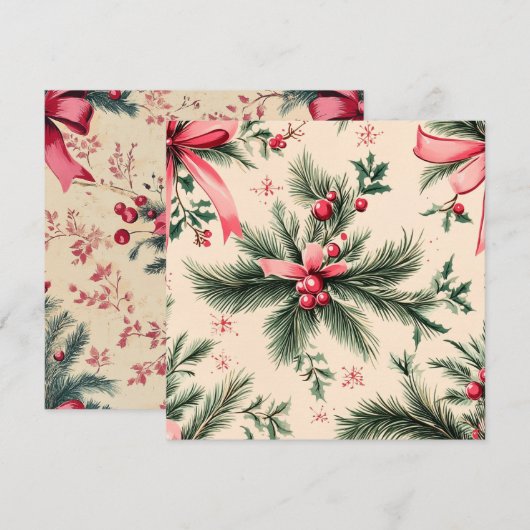 Afdrukbare  Pinkmas Branches Bogen & Bessen Kaart (Voorkant / Achterkant)