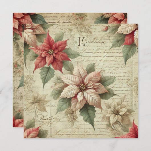Afdrukbare  poinsettia op Script Scrapbook Kaart (Voorkant / Achterkant)