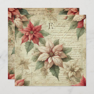 Afdrukbare  poinsettia op Script Scrapbook Kaart