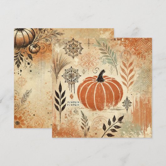 Afdrukbare pompoen Spice Distressed Ink Scrapbook Kaart (Voorkant / Achterkant)