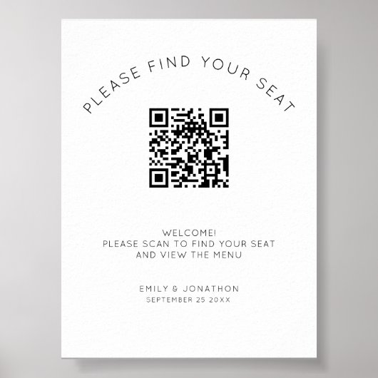 Afdrukbare QR Code Zitkaart Zwart-wit Poster (Voorkant)