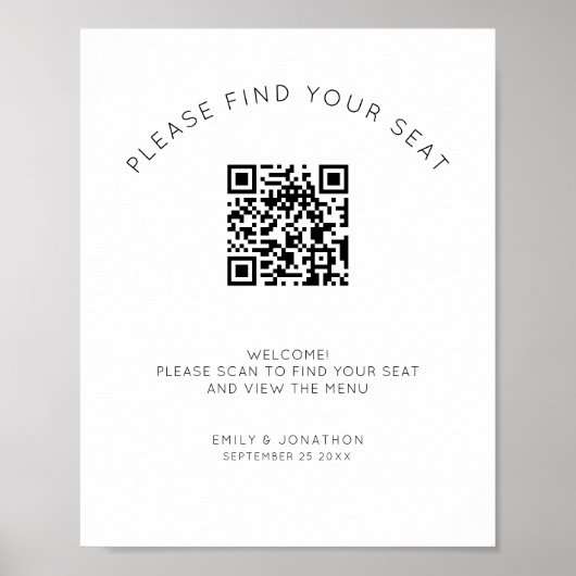 Afdrukbare QR-code zitplaatskaart zwart en wit Poster (Voorkant)