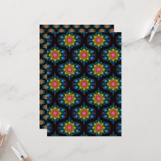 Afdrukbare Rainbow Mandala Retro Scrapbook Papier Kaart (Voorkant / Achterkant in situ)