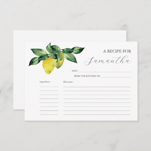 Afdrukbare Recept Kaarten Waterverf Citroenen (Voorkant / Achterkant)
