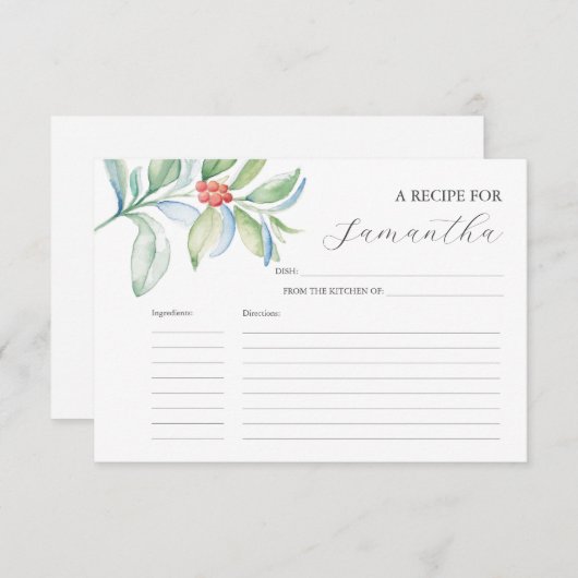 Afdrukbare Recept Kaarten Waterverf Kerstmis (Voorkant / Achterkant)