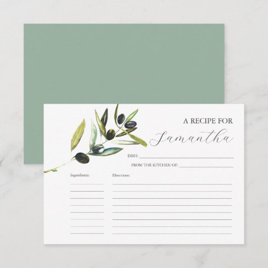 Afdrukbare Recept Kaarten Waterverf Olijftak (Voorkant / Achterkant)