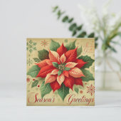 Afdrukbare Retro Christmas Poinsettia Scrapbook Kaart (Staand voorkant)