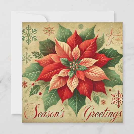 Afdrukbare Retro Christmas Poinsettia Scrapbook Kaart (Voorkant)