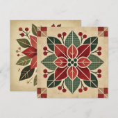 Afdrukbare Retro Folk Art Poinsettia Scrapbook Kaart (Voorkant / Achterkant)