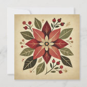 Afdrukbare Retro Folk Art Poinsettia Scrapbook Kaart (Achterkant)