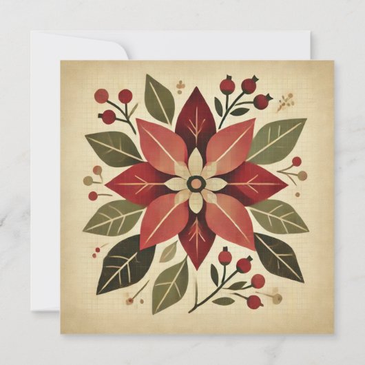 Afdrukbare Retro Folk Art Poinsettia Scrapbook Kaart (Achterkant)