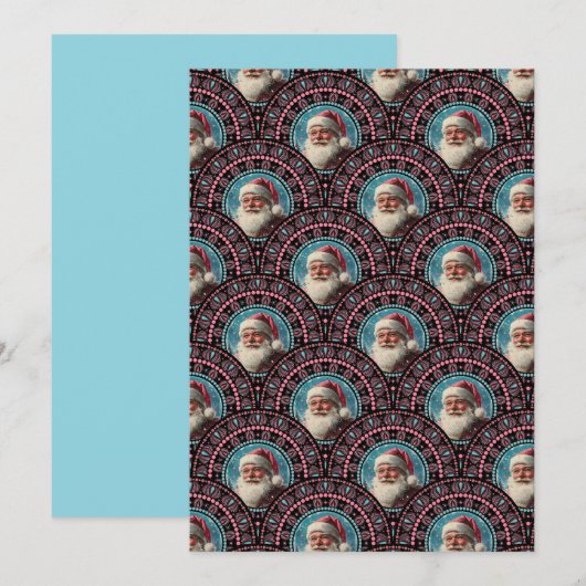 Afdrukbare Retro Santa Pinkmas Mandala Art Deco Kaart (Voorkant / Achterkant)