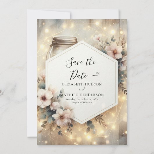 Afdrukbare Romance Mason Jar Wedding Save The Date (Voorkant)