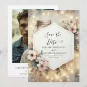 Afdrukbare Romance Mason Jar Wedding Save The Date (Voorkant / Achterkant)
