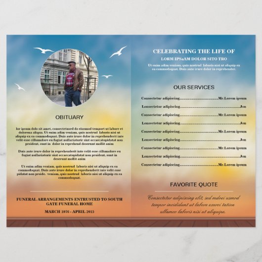 Afdrukbare rouwprogramma sjabloon brochure (Achterkant)