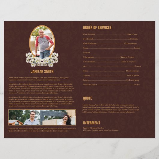 Afdrukbare rouwprogramma sjabloon flyer (Achterkant)