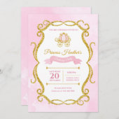 Afdrukbare roze en gouden glitter prinses uitnodig kaart (Voorkant / Achterkant)
