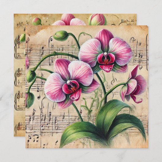Afdrukbare  Roze en Groene Orchideeën Scrapbook Kaart (Voorkant / Achterkant)