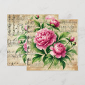 Afdrukbare  Roze en Groene Pioenen Scrapbook Kaart (Voorkant / Achterkant)