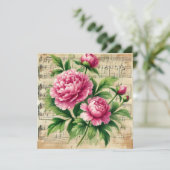 Afdrukbare  Roze en Groene Pioenen Scrapbook Kaart (Staand voorkant)