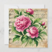 Afdrukbare  Roze en Groene Pioenen Scrapbook Kaart (Voorkant)