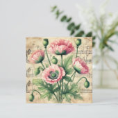 Afdrukbare  Roze en Groene Poppies Scrapbook Kaart (Staand voorkant)