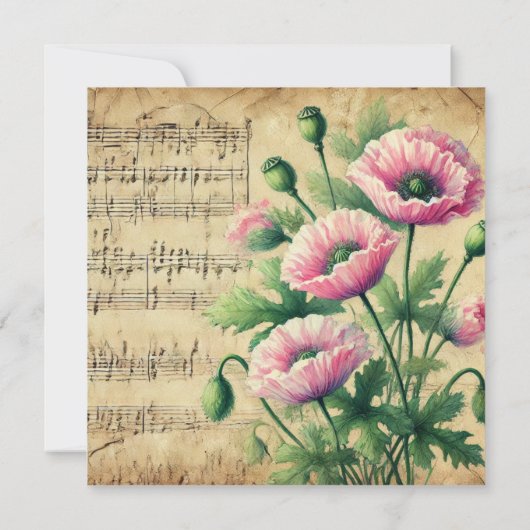 Afdrukbare  Roze en Groene Poppies Scrapbook Kaart (Achterkant)