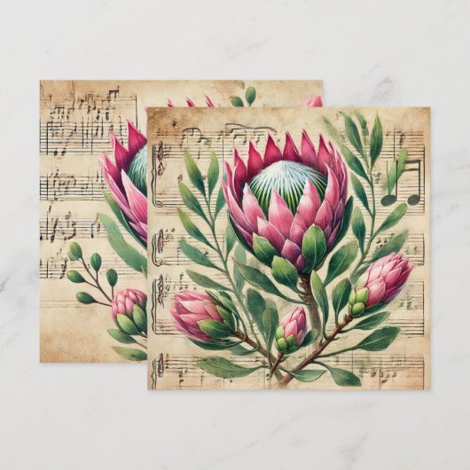 Afdrukbare  Roze en Groene Protea Scrapbook Kaart (Voorkant / Achterkant)