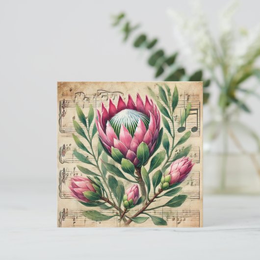 Afdrukbare  Roze en Groene Protea Scrapbook Kaart (Staand voorkant)