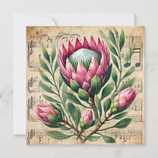 Afdrukbare  Roze en Groene Protea Scrapbook Kaart (Voorkant)