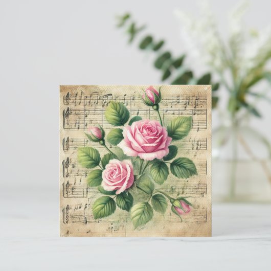 Afdrukbare  Roze en Groene Rozen Scrapbook Kaart (Staand voorkant)