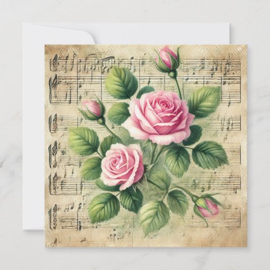 Afdrukbare  Roze en Groene Rozen Scrapbook Kaart (Voorkant)