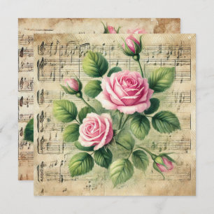 Afdrukbare  Roze en Groene Rozen Scrapbook Kaart
