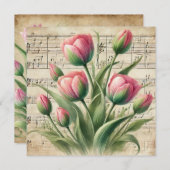 Afdrukbare  Roze en Groene Tulpen Scrapbook Kaart (Voorkant / Achterkant)