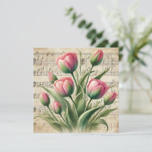 Afdrukbare  Roze en Groene Tulpen Scrapbook Kaart (Staand voorkant)