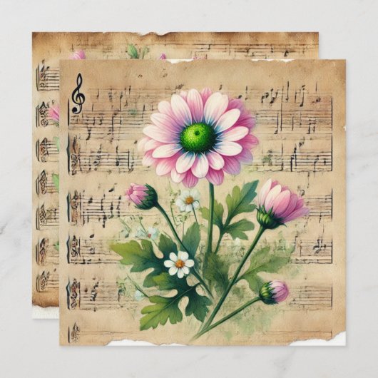 Afdrukbare Roze & Groene Daisies Scrapbook Kaart (Voorkant / Achterkant)