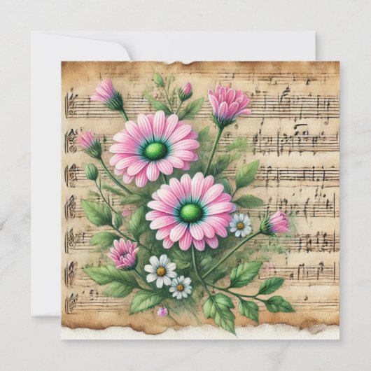 Afdrukbare  Roze & Groene Daisies Scrapbook Kaart (Achterkant)