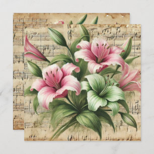 Afdrukbare Roze & Groene Lelies Scrapbook Kaart