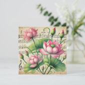 Afdrukbare  Roze & Groene Lotus Scrapbook Kaart (Staand voorkant)