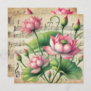 Afdrukbare  Roze & Groene Lotus Scrapbook Kaart