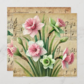 Afdrukbare Roze & Groene narcissen Scrapbook Kaart (Voorkant / Achterkant)