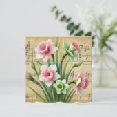 Afdrukbare Roze & Groene narcissen Scrapbook Kaart (Staand voorkant)
